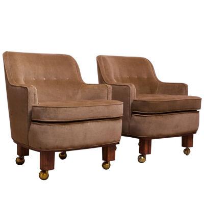 Pair of Lounge Chairs in Mahogany and Velvet by Edward Wormley for Dunbar
