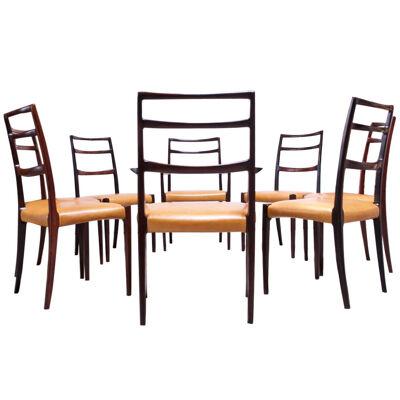 Set of Eight Danish Rosewood and Leather Dining Chairs by Sorø Stolefabrik