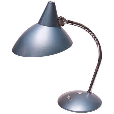 Midcentury German Gooseneck Table Lamp in Metallic Blue by Helo Leuchten