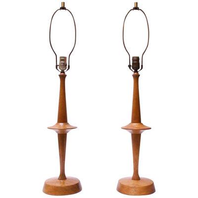 Pair of Modernist Maple Table Lamps by Yasha Heifetz