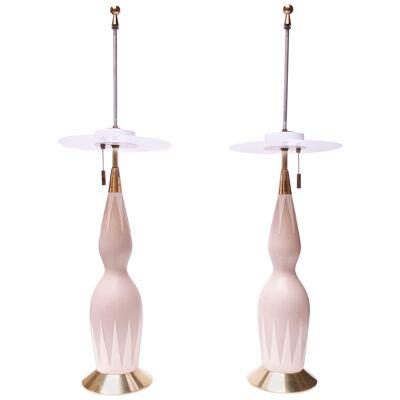 Pair of Decorative Ceramic and Brass Lamps by Gerald Thurston