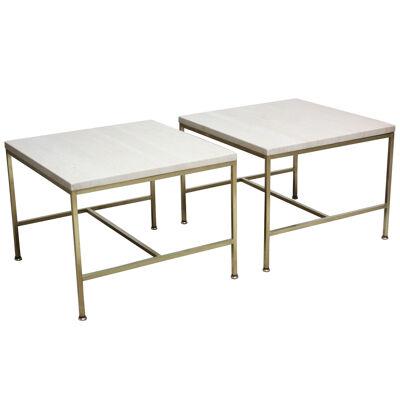 Paul McCobb Travertine and Brass Occasional Tables