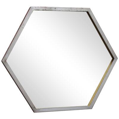 Contemporary Industrial Hexagonal Brushed Steel Wall Mirror
