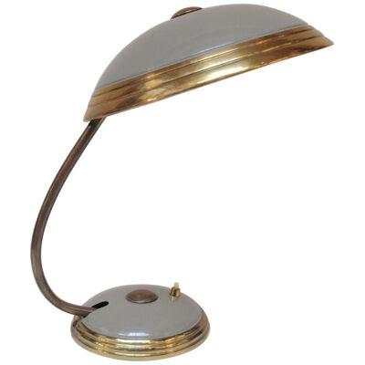 German Bauhaus-Style Table Lamp in Gray Metal and Brass by Helo Leuchten