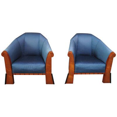 Pair of Postmodern Club Chairs in Stained Birdseye Maple by Michael Graves