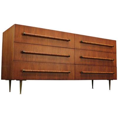 T.H. Robsjohn-Gibbings Walnut and Brass Cabinet / Dresser