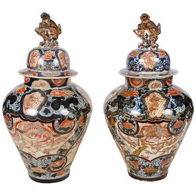 Pair of 18th Century Japanese Imari Lidded Vases