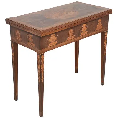 18th Century marquetry inlaid card table.