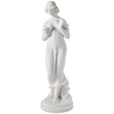 19th Century Marble Statue of Young Girl Holding Flowers