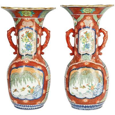 Large Pair Meiji Period Japanese Kutani Vases
