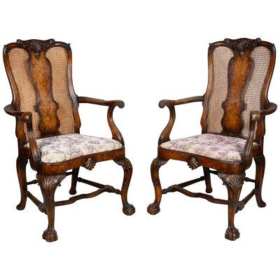 Pair of Queen Anne style Walnut arm chairs, circa 1900