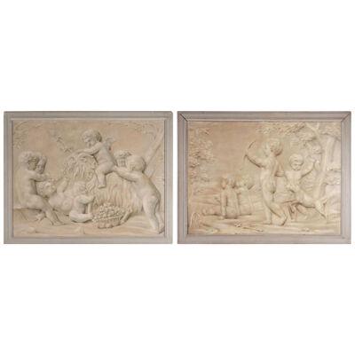 Pair of Trompe L'oeil Painting of Cherubs Playing, 19th Century