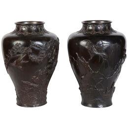 Pair Meiji period Japanese bronze vases,19th century