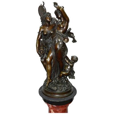 19th Century Bronze Bacchus Influenced Dancing Maidens on Pedestal