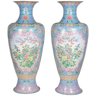 Large Pair Canton Enamel Vases, circa 1900