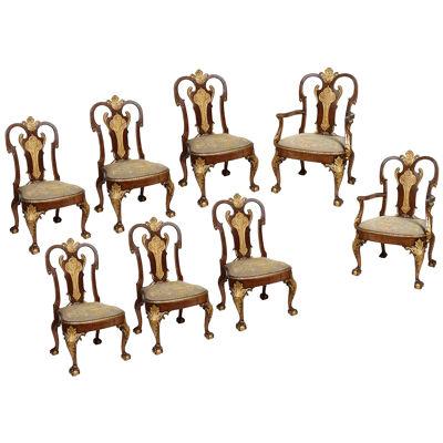 Spectacular set of 8 Queen Anne style Walnut chairs, circa 1900