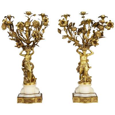 Pair classical 19th Century gilded ormolu Candelabra