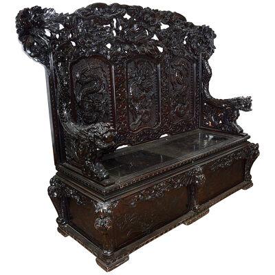 19th Century Oriental carved hall bench