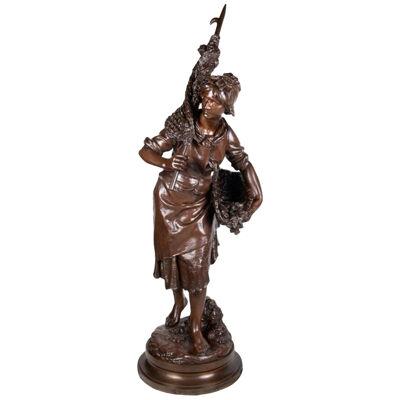 Math. Moreau Bronze Fisher Girl, 19th Century