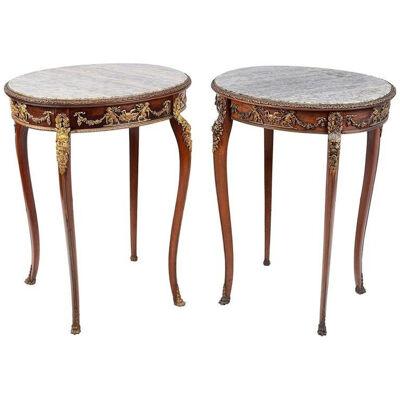 Fine Quality Near Pair French Marble Topped Side Tables. in the Manner of Linke