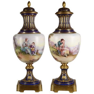 Large pair late 19th Century Sevres style porcelain vase.