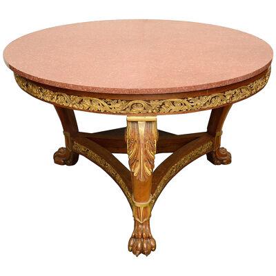 French 19th Century Empire Style Porphyry Marble Top Center Table
