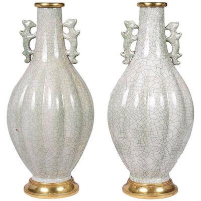 Pair of Chinese 19th Century Crackel Ware Vases / lamps