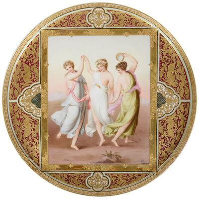 Vienna style porcelain charger of 'The Three Graces'