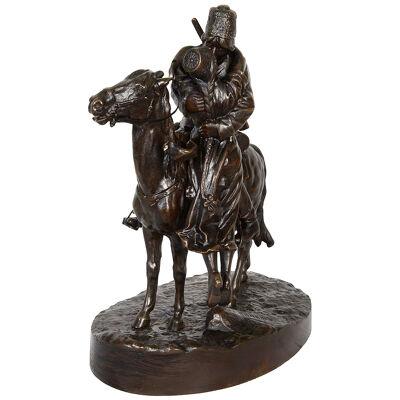 19th Century Russian bronze group of lovers on horse back.