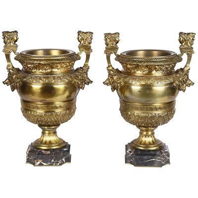 Pair classical 19th Century Ormolu urns. after Balling for Versailles
