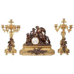 Large Louis XVI style clock set, 19th Century
