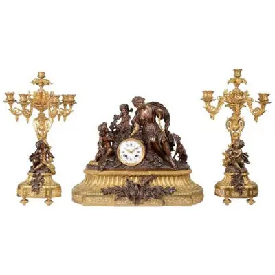 Large Louis XVI style clock set, 19th Century