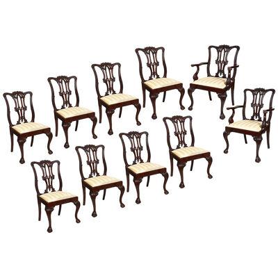 Set of 10 Chippendale style dining chairs, 19th Century.