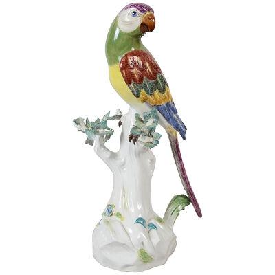 Meissen Parrot perched on a tree trunk, 19th Century