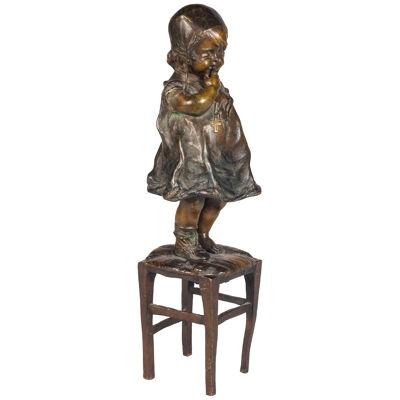 Young girl standing on a chair, by Juan Clara, circa 1880