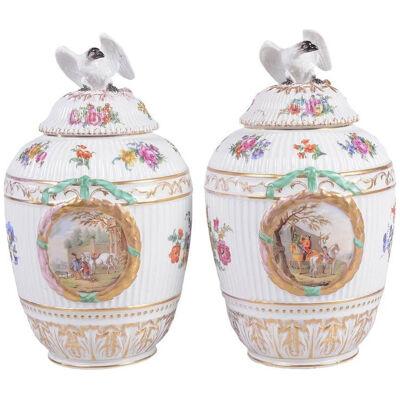 Pair of 19th Century Berlin Porcelain Lidded Vases