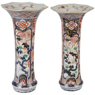 Matched Pair 18th Century Japanese Arita Imari spill vases / lamps