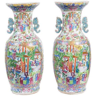 Large Pair Chinese Cantonese / Rose Medallion Vases, 19th Century