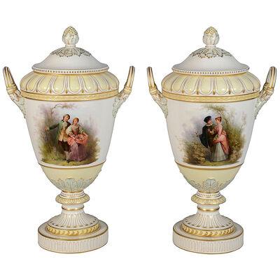 Pair 19th Century KPM porcelain lidded vases.