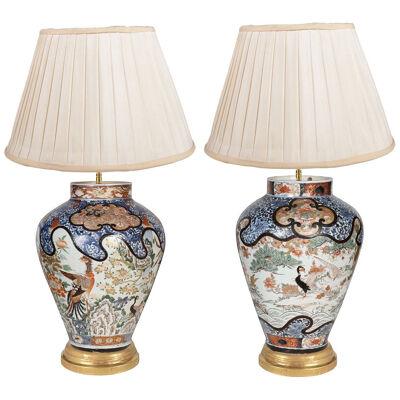 Pair 18th Century Japanese Imari vases / lamps