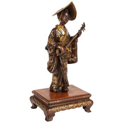 Japanese Meiji period, Miyao bronze statue of a musician.