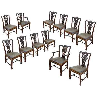 Twelve 19th century Chippendale style mahogany dining chairs