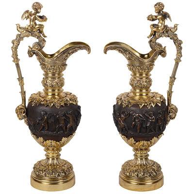 Pair of Renaissance Style Bronze Ewers, circa 1880