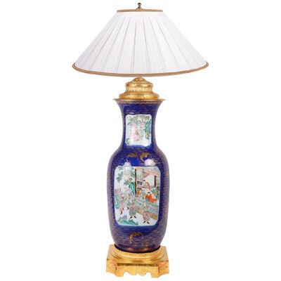 19th Century Chinese Powder Blue Vase / Lamp