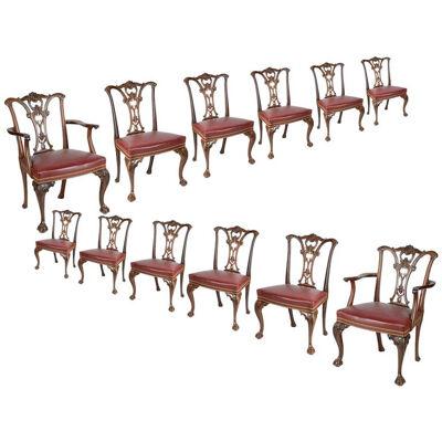 Set of 12 Chippendale Style Mahogany Dining Chairs