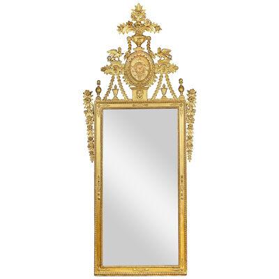 18th Century Italian carved gilt wood Neoclassical wall mirror.
