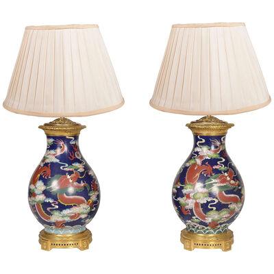 Pair fine 19th Century Chinese Cloisonné lamps.