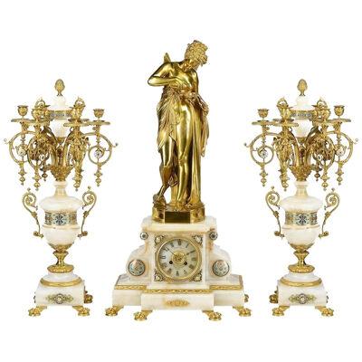 Large 19th Century French Louis XVI Style Mantel Clock Set
