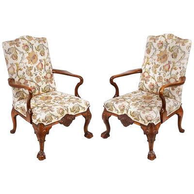 Pair Queen Anne style arm chairs, circa 1900