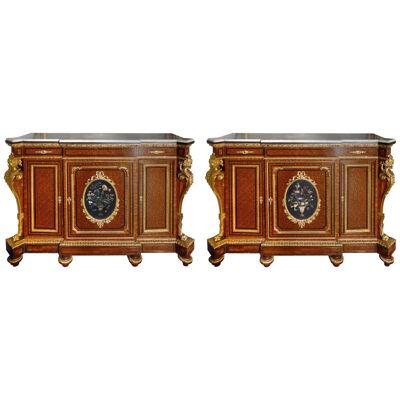 Pair Petra dura inlaid side cabinets, 19th Century.